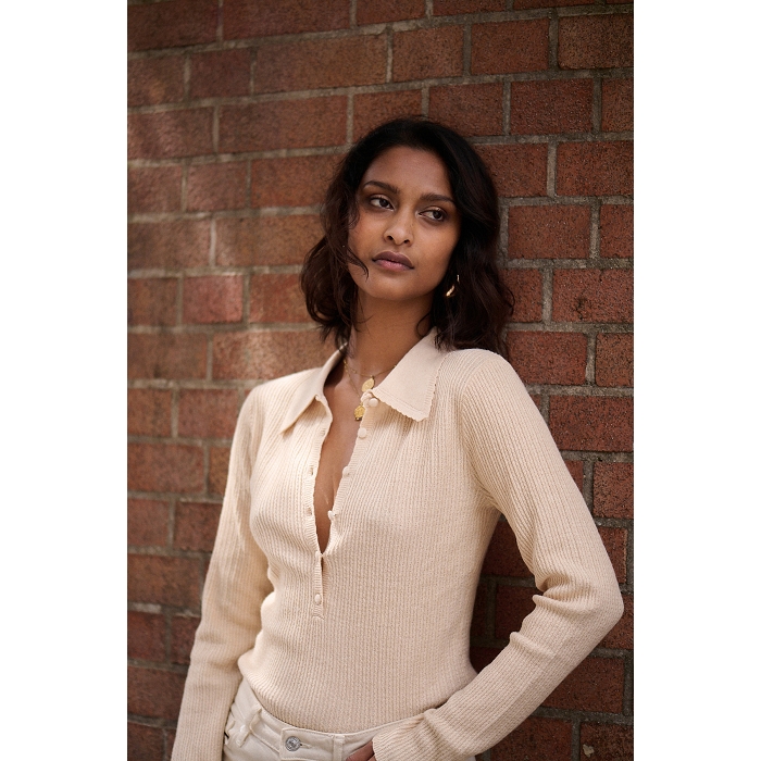 Scarpy creation polo laine coton beige