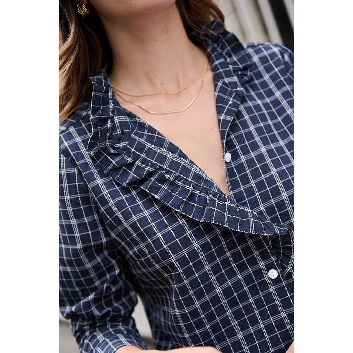 Scarpy creation chemise a carreaux volant bleu4848701_4