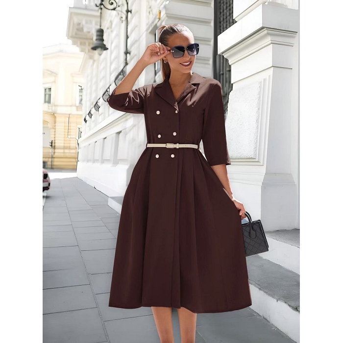 Scarpy creation my robe elegante bouton doree yl marron