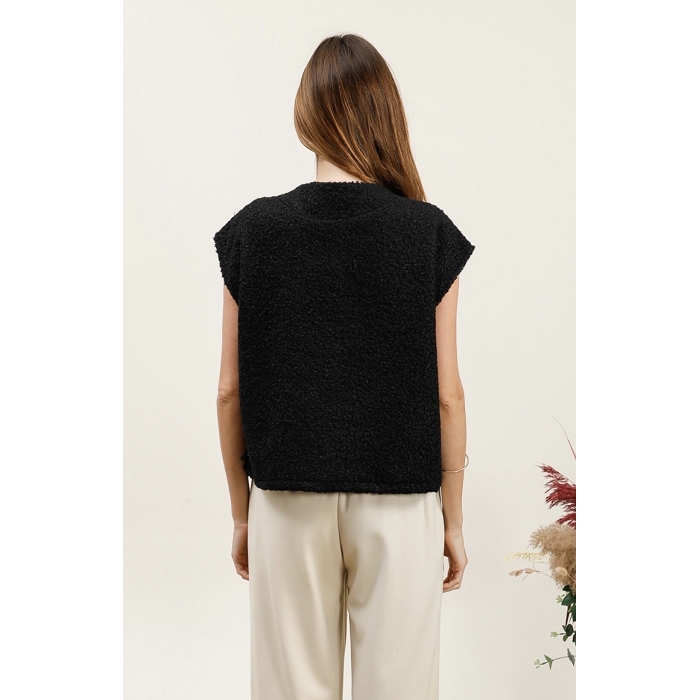 Scarpy creation gilet bouclee a bouton doree noir4849601_3