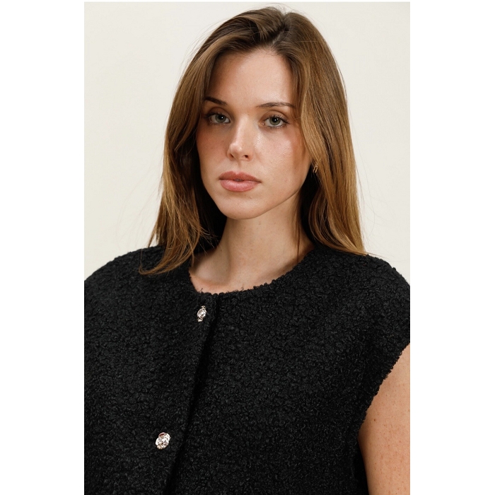 Scarpy creation gilet bouclee a bouton doree noir4849601_4
