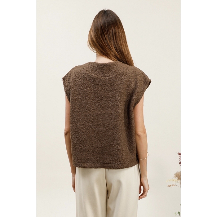 Scarpy creation gilet bouclee a bouton doree marron4849602_3