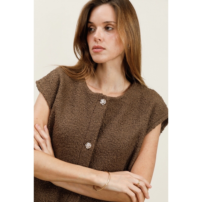 Scarpy creation gilet bouclee a bouton doree marron4849602_6
