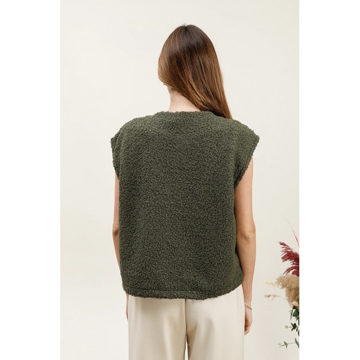 Scarpy creation gilet bouclee a bouton doree vert4849603_3
