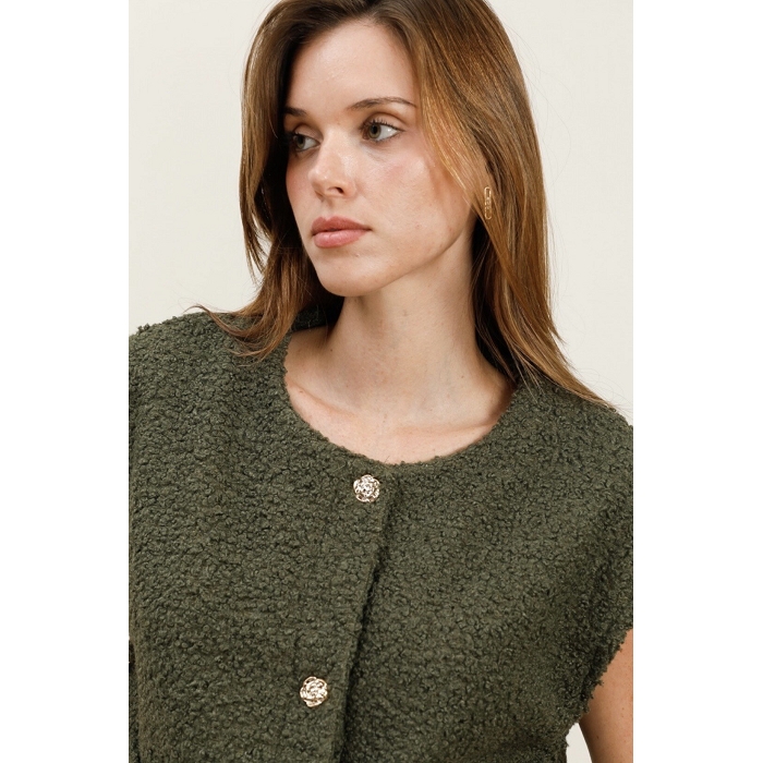 Scarpy creation gilet bouclee a bouton doree vert4849603_5