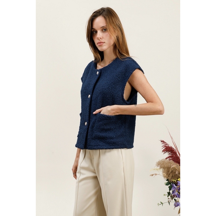 Scarpy creation my gilet bouclee a bouton doree yl bleu