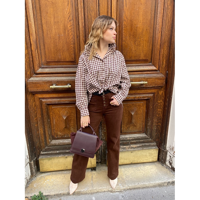 Scarpy creation chemise carreau large col marron