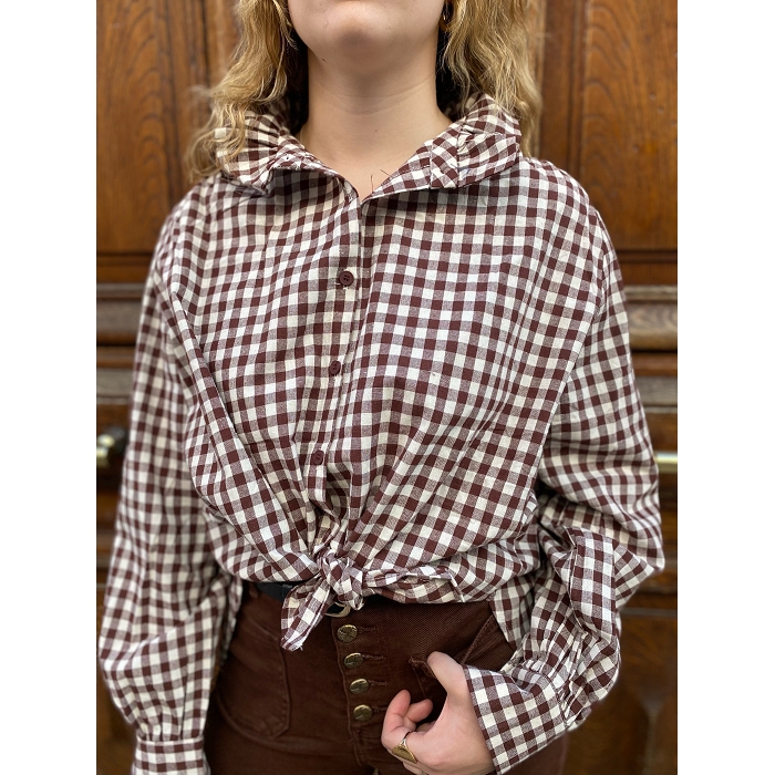 Scarpy creation chemise carreau large col marron4854401_2