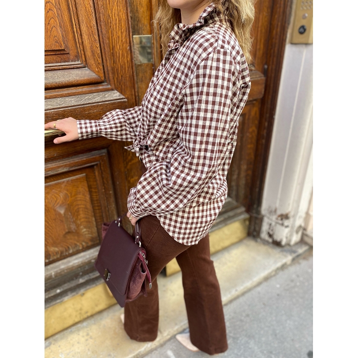 Scarpy creation chemise carreau large col marron4854401_3