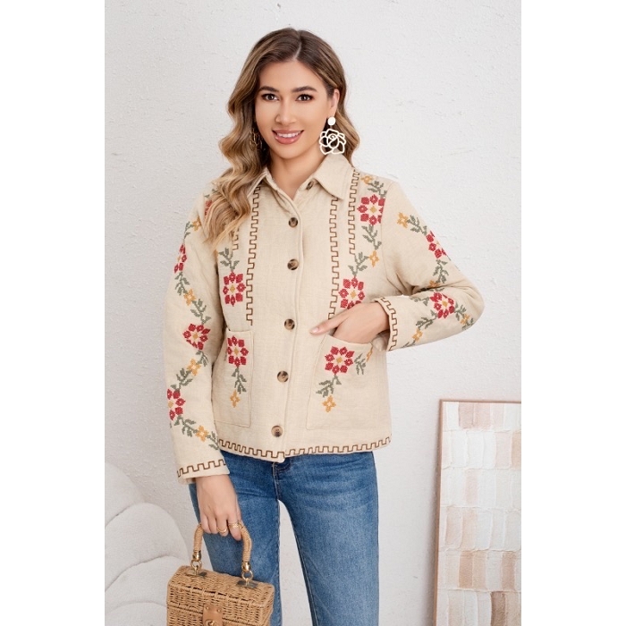 Scarpy creation my veste fleurie yl beige
