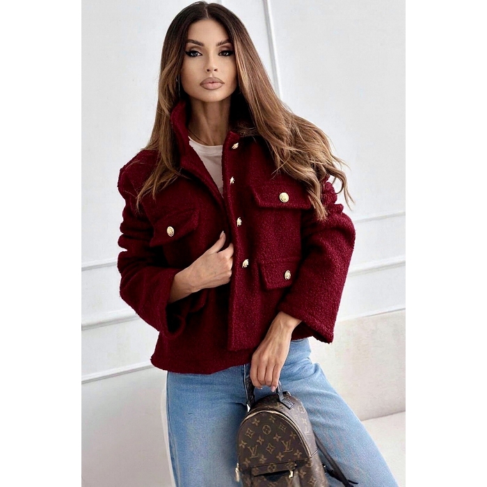 Scarpy creation veste bouclee a bouton doree rouge4861703_2