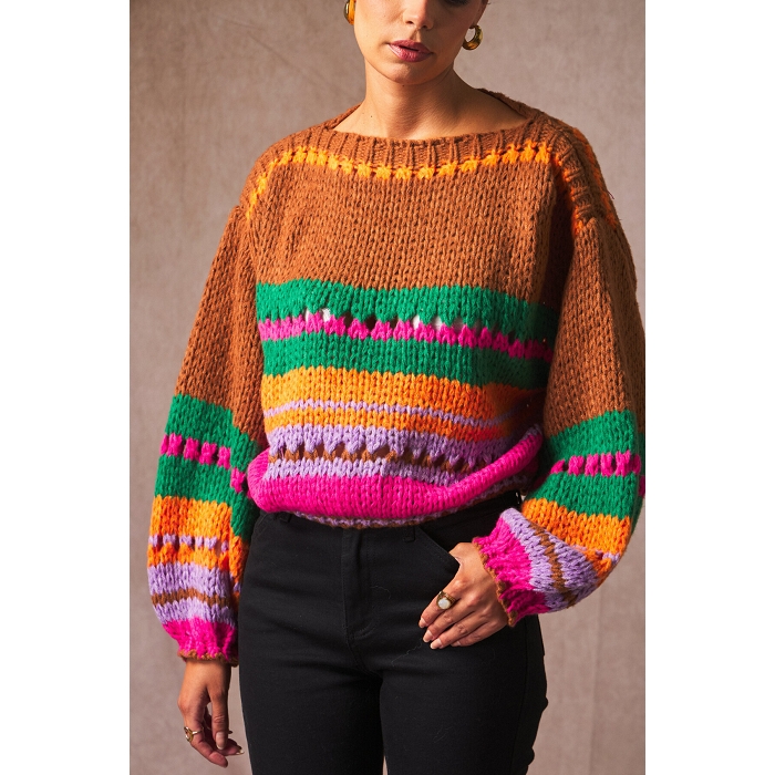 Scarpy creation pull maille tricot marron4861801_2
