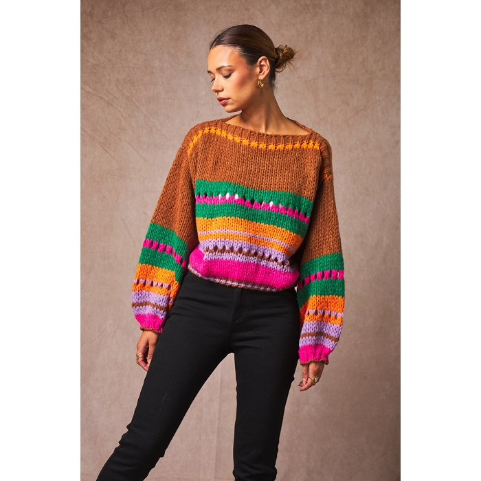 Scarpy creation pull maille tricot marron4861801_3