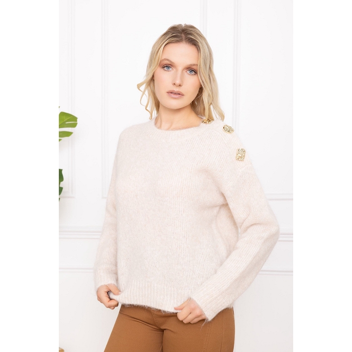 Scarpy creation pull double boutons epaule beige