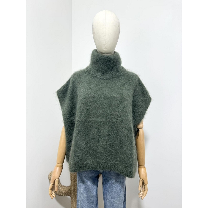 Scarpy creation pull col roule sans manche kid mohair vert4868201_4