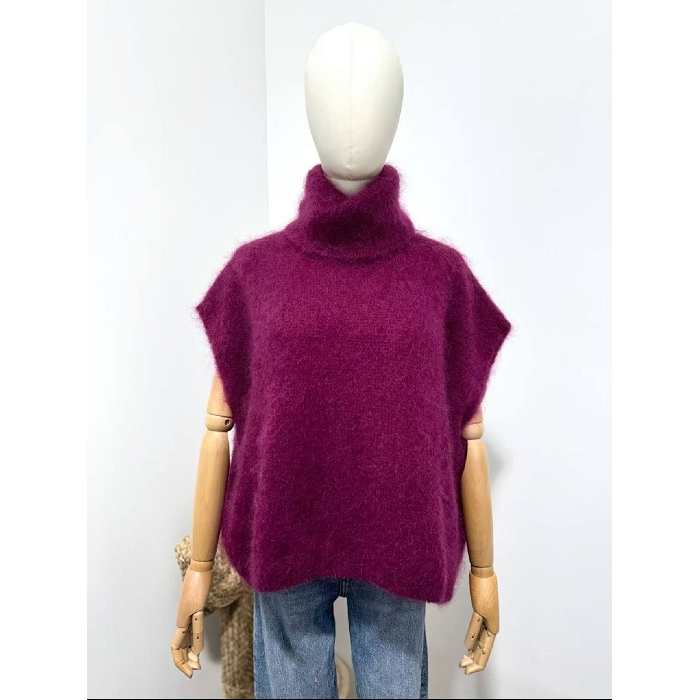 Scarpy creation pull col roule sans manche kid mohair rouge4868203_5