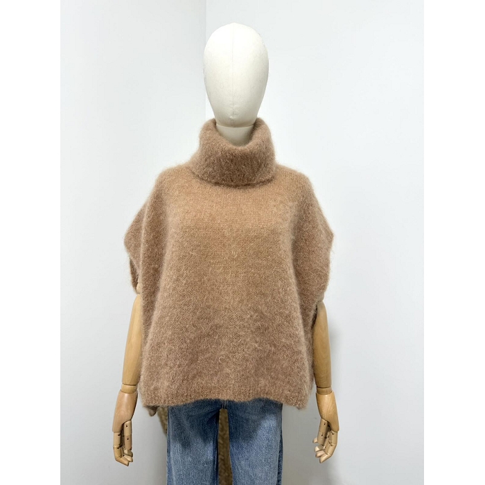 Scarpy creation pull col roule sans manche kid mohair marron4868204_2