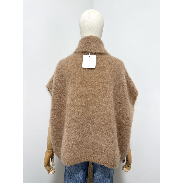 Scarpy creation pull col roule sans manche kid mohair marron4868204_5