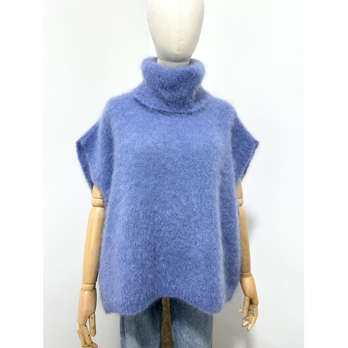 Scarpy creation pull col roule sans manche kid mohair bleu
