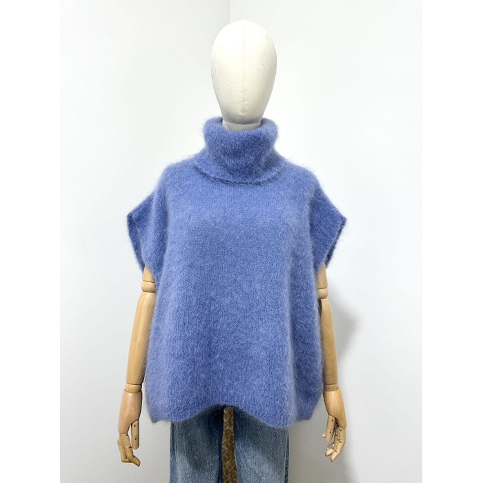 Scarpy creation pull col roule sans manche kid mohair bleu4868205_2