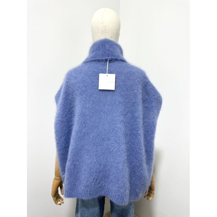 Scarpy creation pull col roule sans manche kid mohair bleu4868205_5