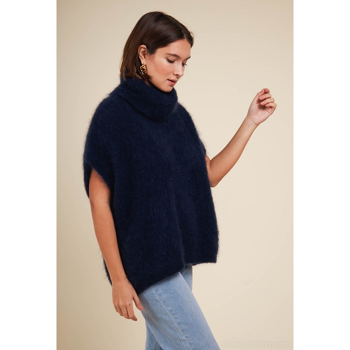 Scarpy creation pull col roule sans manche kid mohair bleu
