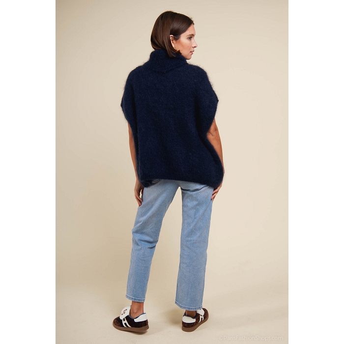 Scarpy creation pull col roule sans manche kid mohair bleu4868207_3