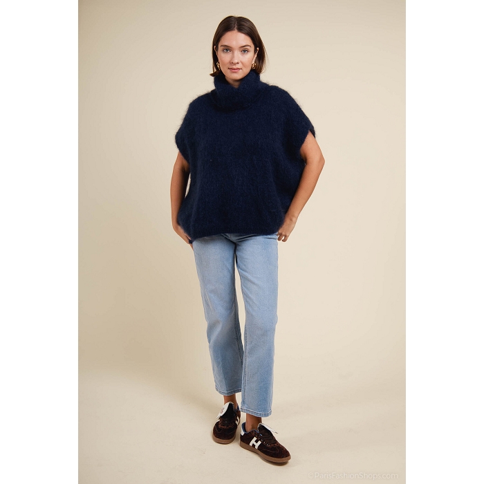 Scarpy creation pull col roule sans manche kid mohair bleu4868207_5