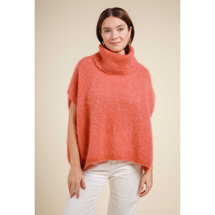 Scarpy creation pull col roule sans manche kid mohair rose