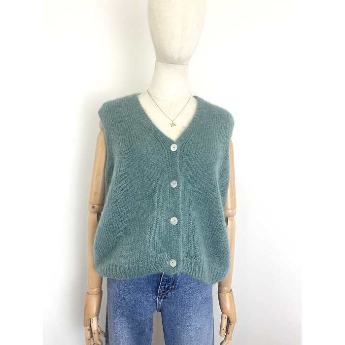 Scarpy creation my gillet sans manche  mohair yl bleu