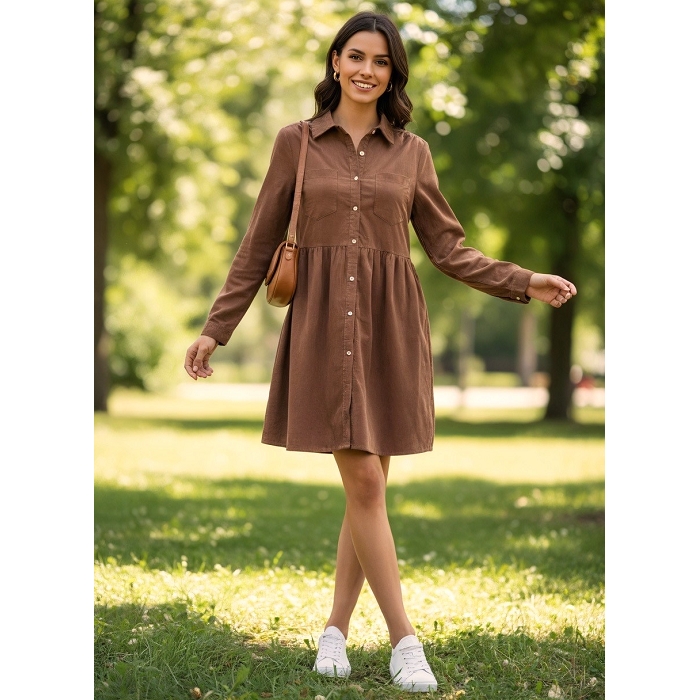 Scarpy creation robe bouton velours chic marron