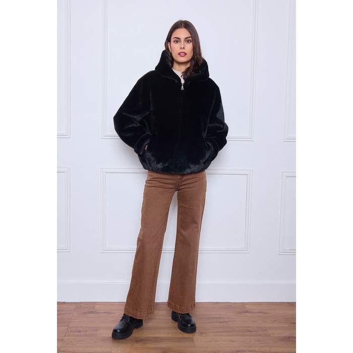 Scarpy creation doudoune a capuche fausse fourure noir4872801_2