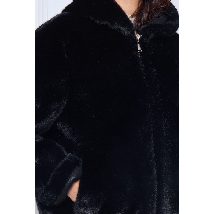 Scarpy creation doudoune a capuche fausse fourure noir4872801_3
