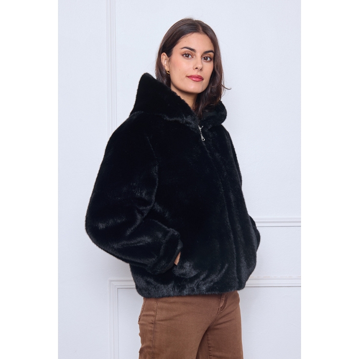 Scarpy creation doudoune a capuche fausse fourure noir4872801_5