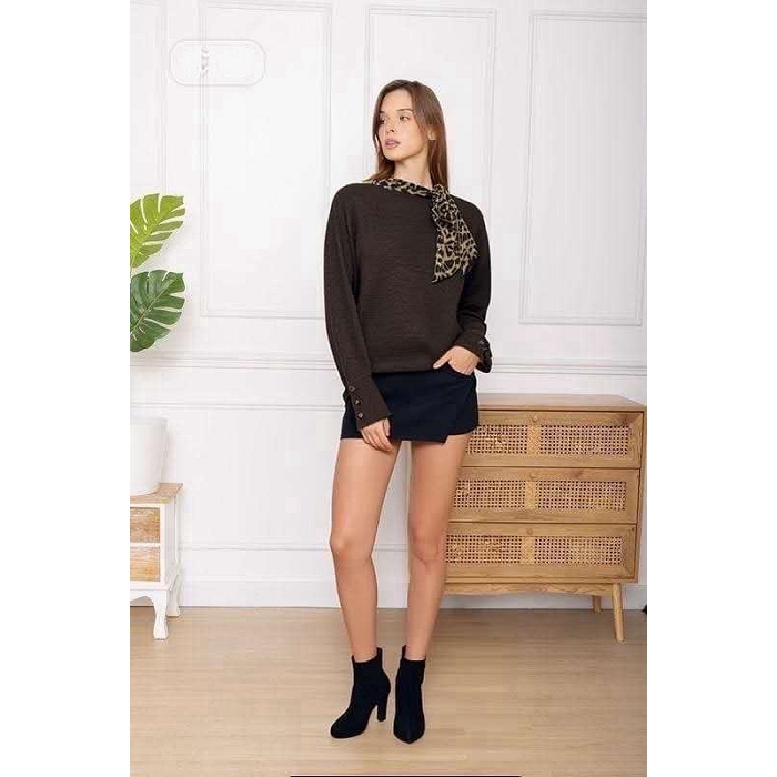 Scarpy creation my pull foulard trois boutons yl marron4873502_2