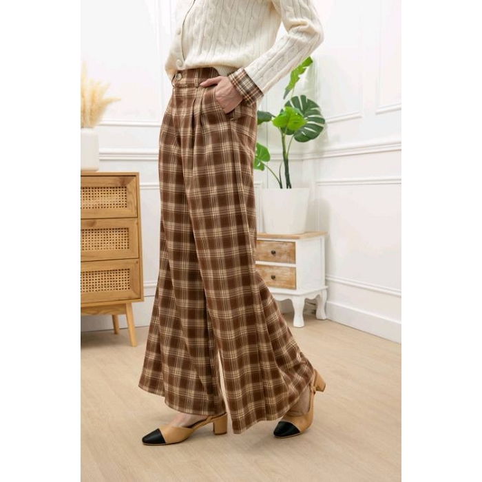 Scarpy creation pantalon carreau marron4874201_2