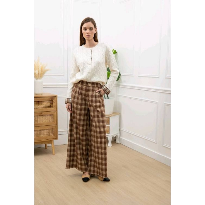 Scarpy creation pantalon carreau marron4874201_3
