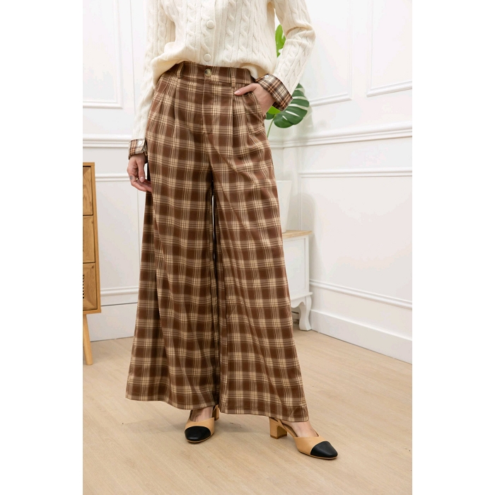 Scarpy creation pantalon carreau marron4874201_4