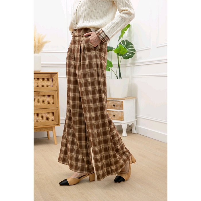 Scarpy creation pantalon carreau marron4874201_5