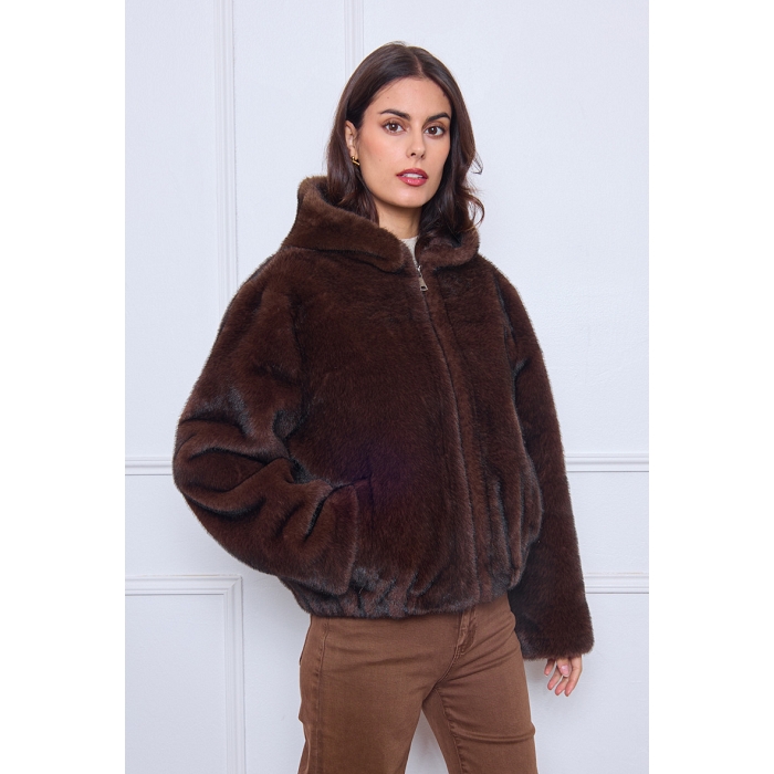 Scarpy creation veste capuche fourrure marron