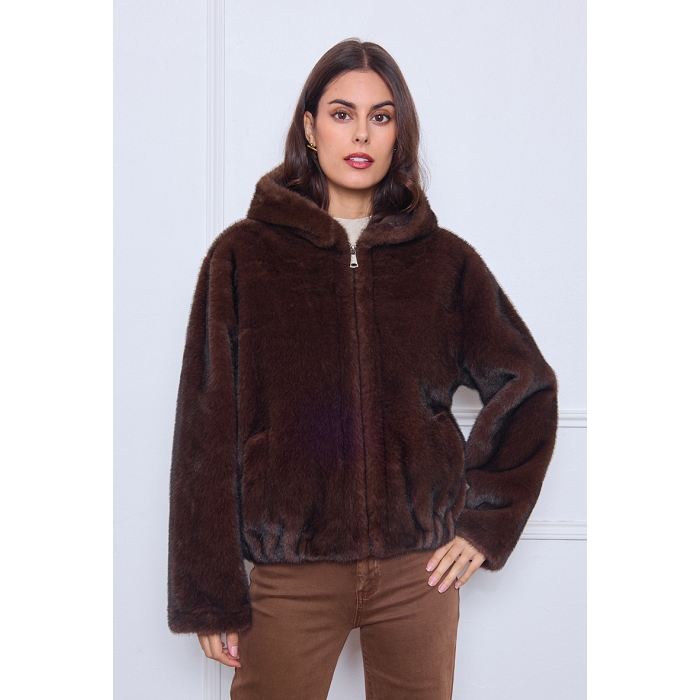 Scarpy creation veste capuche fourrure marron4876301_4