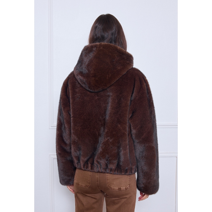 Scarpy creation veste capuche fourrure marron4876301_5