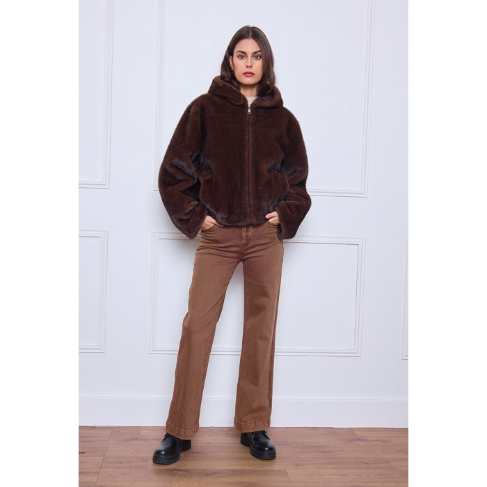 Scarpy creation veste capuche fourrure marron4876301_6