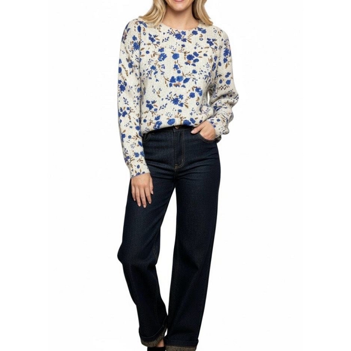 Scarpy creation my chandail fleurs yl bleu