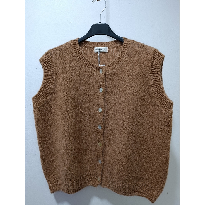 Scarpy creation my gilet col rond yl marron4906402_5