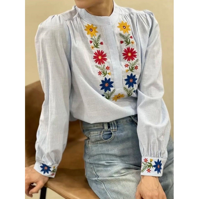 Scarpy creation blouse brodee bleu