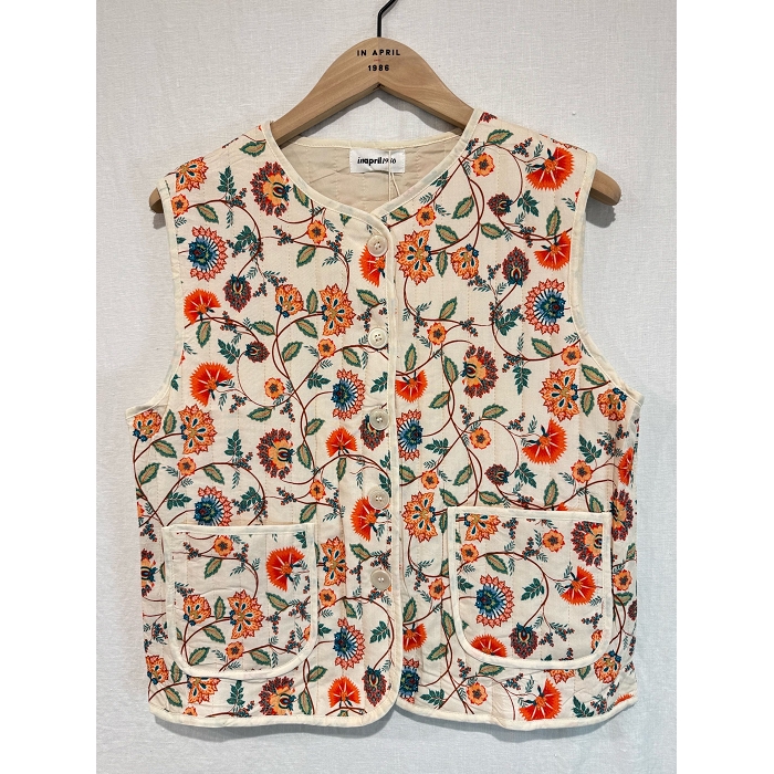 Scarpy creation gilet fleuri beige4914201_5