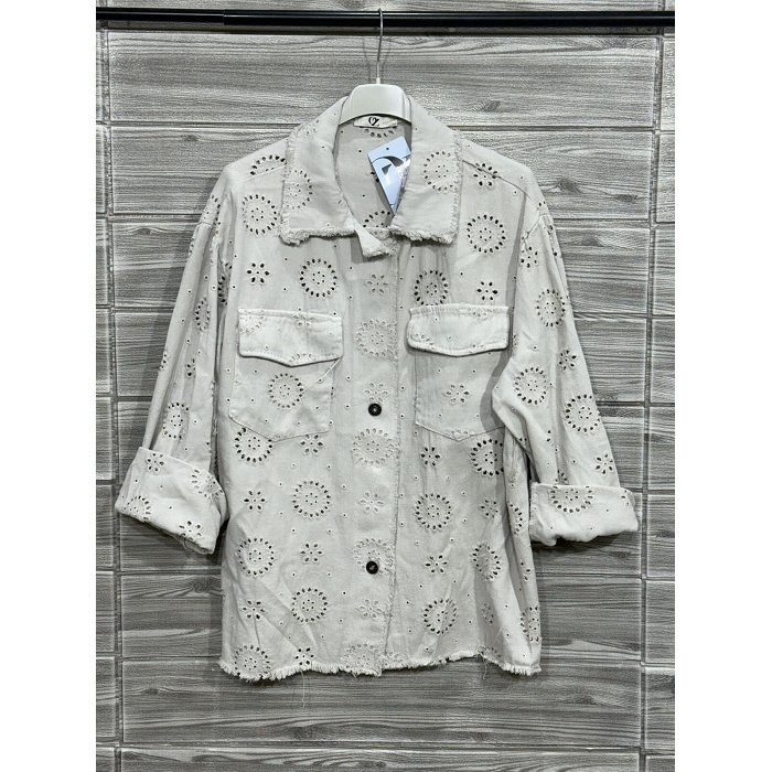 Scarpy creation my chemise veste en jeans brodee yl beige4929501_6