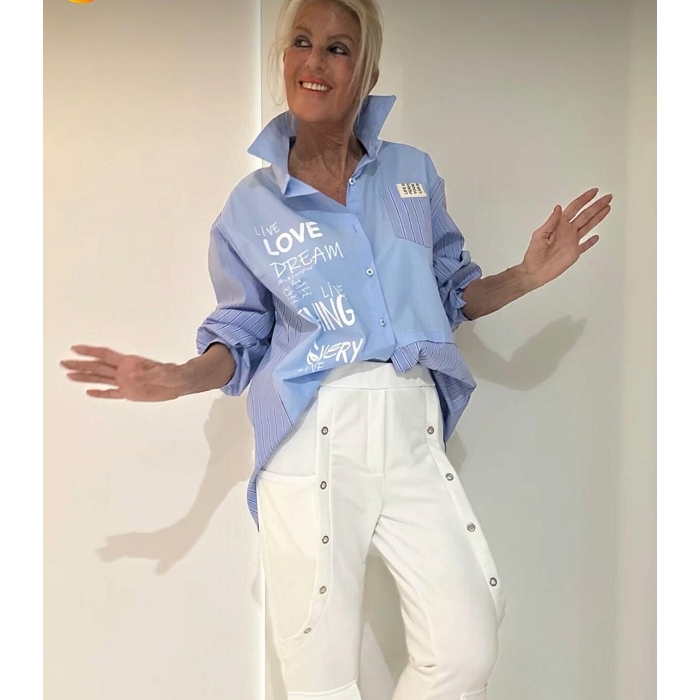 Scarpy creation my chemise rayure inscription yl bleu