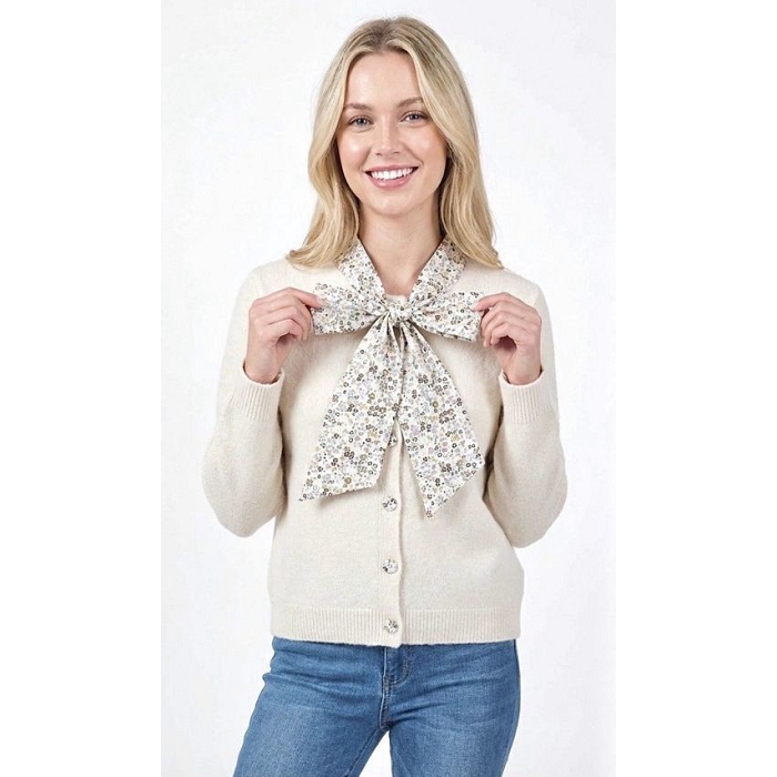 Scarpy creation cardigan et noeud fleuri beige4930401_3